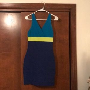 Two tone blue and neon stripe dress